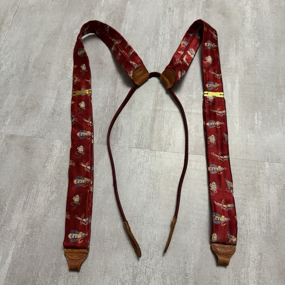 1940s Hickok Suspenders Fly fishing‎ Lures Silk w/ Action Bak Leather Detail